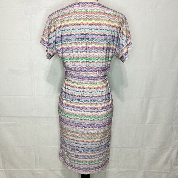 BCBG MaxAzria Multicolor Belted Tie-Back Dress V-Neck Surplice Stretch Sz S - Picture 6 of 8